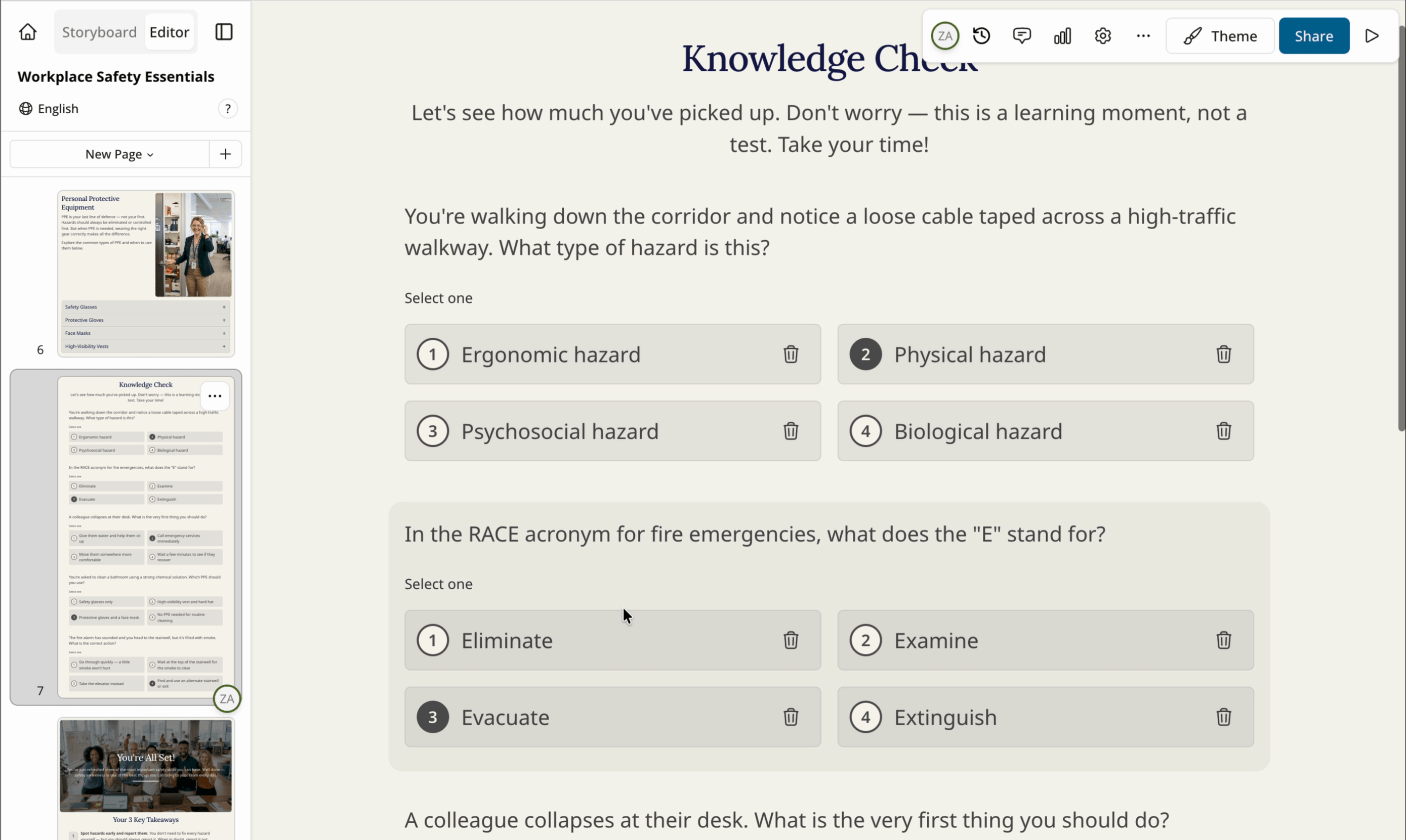 Mindsmith authoring canvas with course content